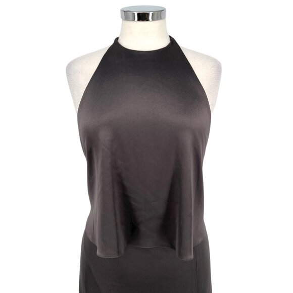 Halston Heritage High Neck Gown Open Back Gown in Gunmetal Gray Size 2 - Picture 2 of 15